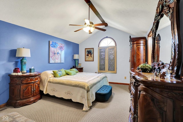 7655 N Kitchen Rd, Mooresville, IN 46158 - bedroom with baseboards, light colored carpet, lofted ceiling, and a ceiling fan