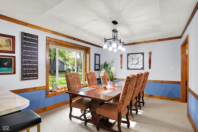 7655 N Kitchen Rd, Mooresville, IN 46158 - carpeted dining room with baseboards, a textured ceiling, and a chandelier