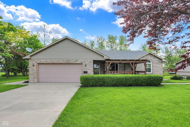7655 N Kitchen Rd, Mooresville, IN 46158 - ranch-style home with brick siding, a front lawn, and an attached garage