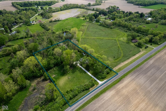 6851 W County Road 550 S, Daleville, IN 47334 - overview of rural landscape with property boundaries highlighted