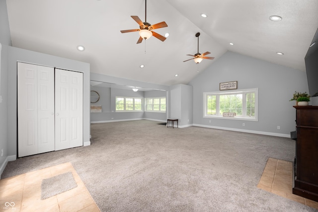 6851 W County Road 550 S, Daleville, IN 47334 - unfurnished living room with carpet, a ceiling fan, healthy amount of natural light, baseboards, and recessed lighting