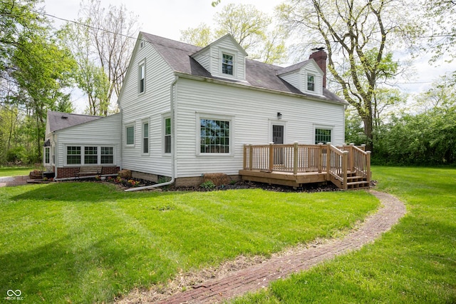 6851 W County Road 550 S, Daleville, IN 47334 - back of house featuring a deck, a chimney, a lawn, and roof with shingles