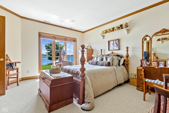 3107 Waterfront Cir, Anderson, IN 46012 - bedroom featuring light colored carpet, ornamental molding, and baseboards