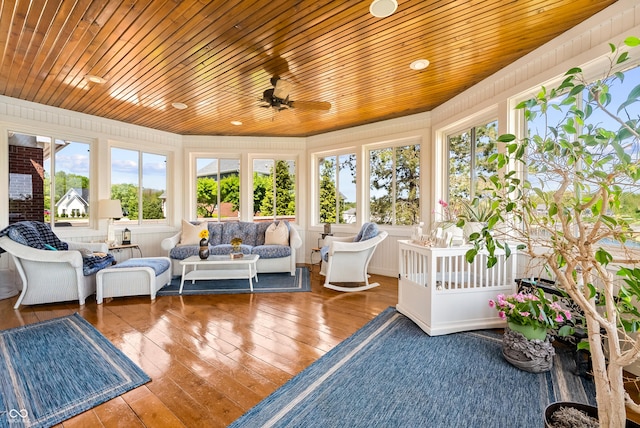 3107 Waterfront Cir, Anderson, IN 46012 - sunroom / solarium with plenty of natural light, a deck, hardwood / wood-style flooring, and wooden ceiling