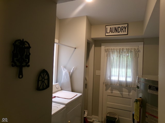 laundry room featuring washing machine and dryer and electric water heater