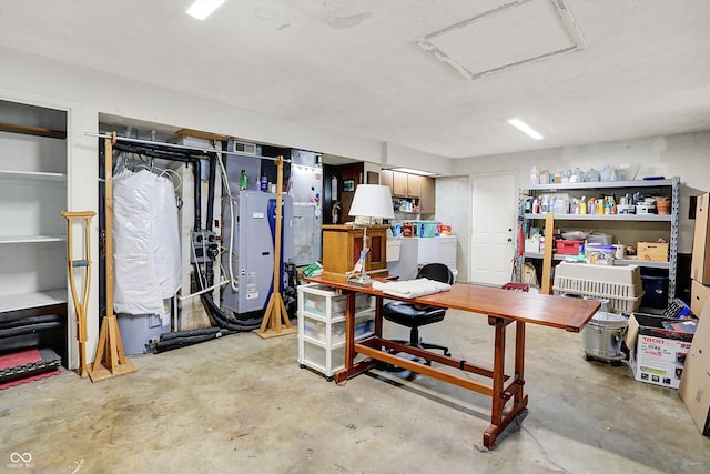 basement featuring heating unit