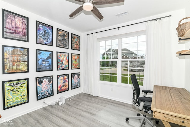 89 Kinnick Dr, Greenwood, IN 46143 - office with a ceiling fan, wood finished floors, and baseboards