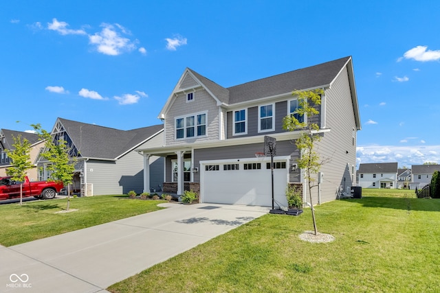 6305 Norwich Dr, Brownsburg, IN 46112 - craftsman-style house with a garage, driveway, a front lawn, and central air condition unit