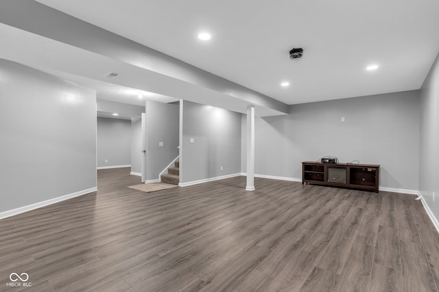 6305 Norwich Dr, Brownsburg, IN 46112 - finished below grade area with wood finished floors, baseboards, stairs, and recessed lighting