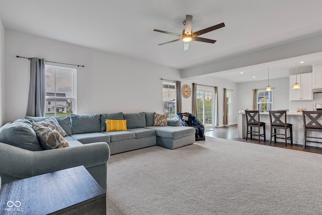 6305 Norwich Dr, Brownsburg, IN 46112 - living area with ceiling fan, recessed lighting, and dark wood-type flooring