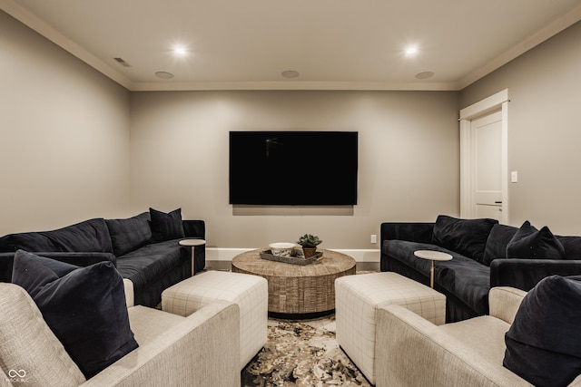 6734 W Stonegate Dr, Zionsville, IN 46077 - living area with ornamental molding, baseboards, and recessed lighting