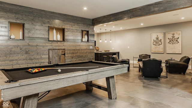 6734 W Stonegate Dr, Zionsville, IN 46077 - rec room featuring billiards, recessed lighting, concrete flooring, and baseboards