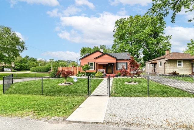 3302 N Gladstone Ave, Indianapolis, IN 46218 - bungalow with a gate, a porch, a shingled roof, and a chimney