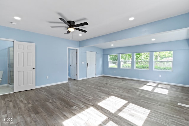 641 E 33rd St, Indianapolis, IN 46205 - unfurnished bedroom featuring wood finished floors, baseboards, recessed lighting, and ceiling fan