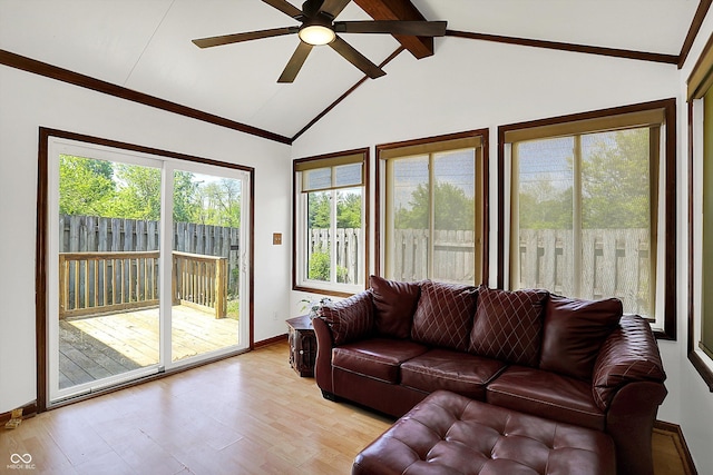 7642 Lancer Ln, Lawrence, IN 46226 - living area featuring ceiling fan, light wood-style floors, and baseboards