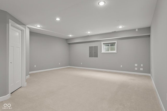 888 Westcreek Dr, Columbus, IN 47201 - below grade area featuring recessed lighting, light carpet, and electric panel