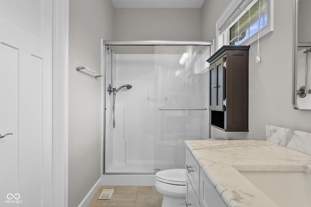 888 Westcreek Dr, Columbus, IN 47201 - bathroom featuring a stall shower, vanity, and tile patterned flooring