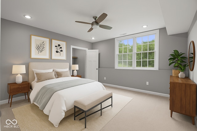 888 Westcreek Dr, Columbus, IN 47201 - bedroom featuring light colored carpet, recessed lighting, and ceiling fan