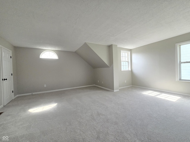 6369 Kelsey Dr, Indianapolis, IN 46268 - additional living space featuring carpet flooring, a textured ceiling, healthy amount of natural light, baseboards, and lofted ceiling