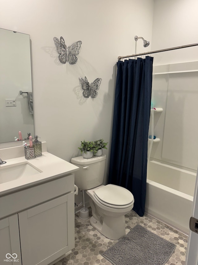 142 Winding Brook Way, Pendleton, IN 46064 - bathroom with toilet, vanity, shower / bath combination with curtain, and tile patterned floors