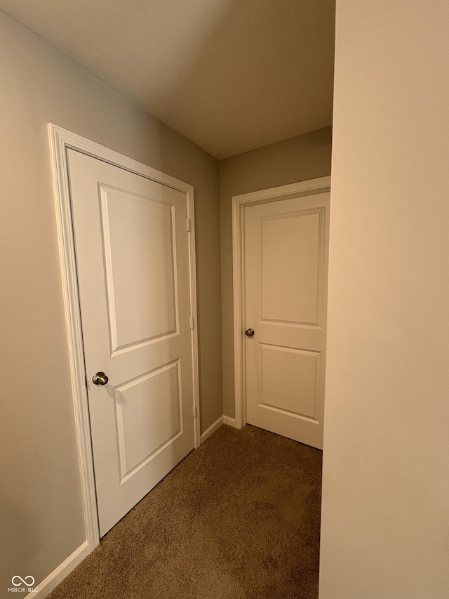10931 N Longbranch St, Monrovia, IN 46157 - hallway featuring dark carpet and baseboards