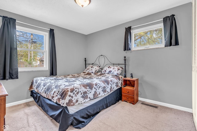 carpeted bedroom with multiple windows and baseboards