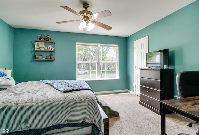 6190 E Ayrshire Cir, Camby, IN 46113 - bedroom featuring carpet, an office area, baseboards, and a ceiling fan