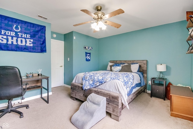 6190 E Ayrshire Cir, Camby, IN 46113 - carpeted bedroom with a desk, baseboards, and ceiling fan
