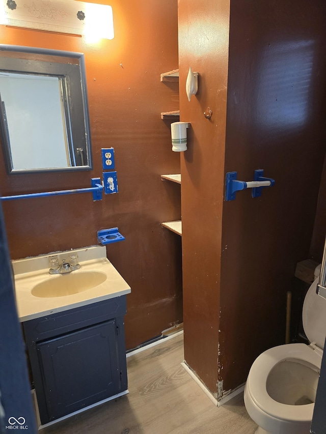 114 S Catherwood Ave, Indianapolis, IN 46219 - half bathroom featuring vanity, toilet, and wood finished floors