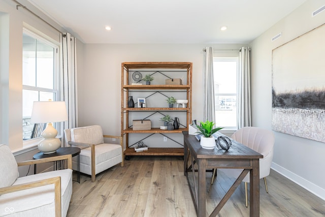 175 Rock Island Rd, Westfield, IN 46074 - office area featuring light wood-style floors, healthy amount of natural light, baseboards, and recessed lighting