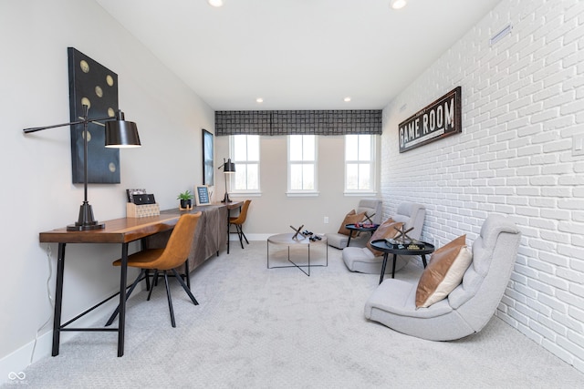 175 Rock Island Rd, Westfield, IN 46074 - carpeted office space with recessed lighting, brick wall, and baseboards