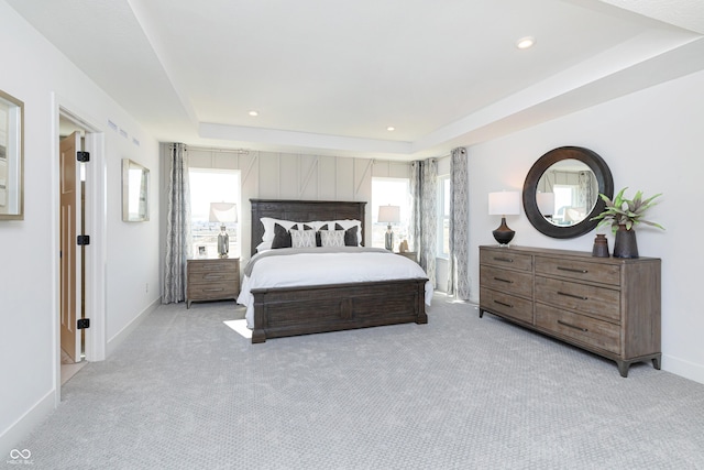 175 Rock Island Rd, Westfield, IN 46074 - bedroom featuring light colored carpet, a raised ceiling, baseboards, and recessed lighting