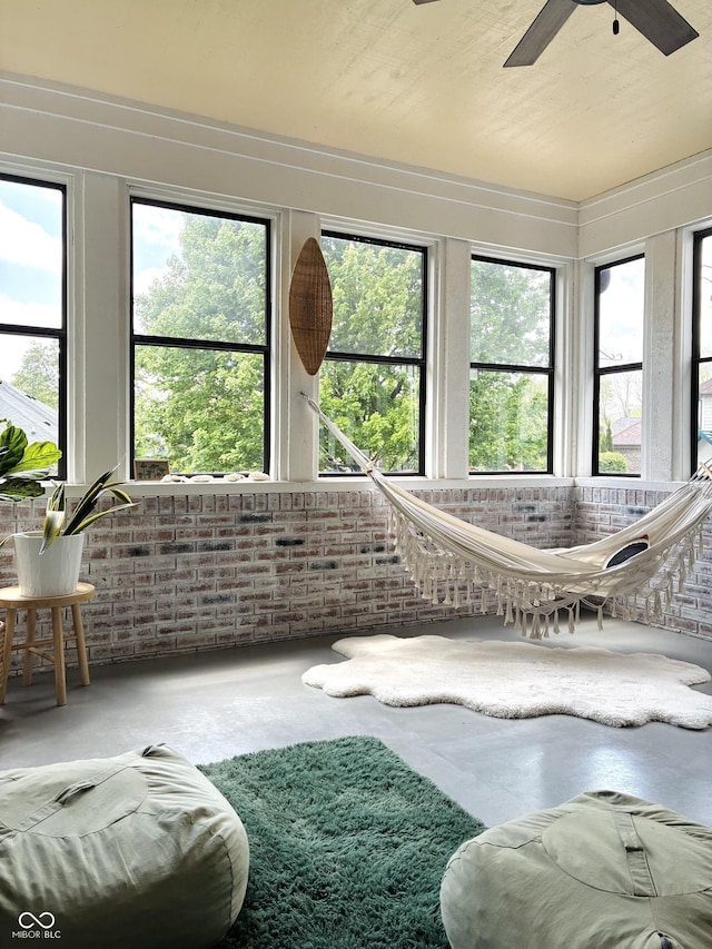 4601 Fairhope Dr, Indianapolis, IN 46237 - interior space with brick wall and ceiling fan