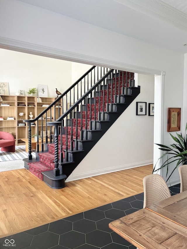 4601 Fairhope Dr, Indianapolis, IN 46237 - staircase with tile patterned floors and baseboards
