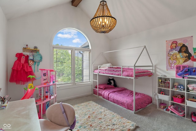 4601 Fairhope Dr, Indianapolis, IN 46237 - carpeted bedroom with a chandelier and baseboards