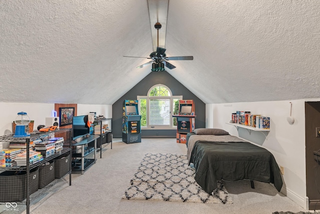 4601 Fairhope Dr, Indianapolis, IN 46237 - carpeted bedroom with a textured ceiling, baseboards, a ceiling fan, and vaulted ceiling