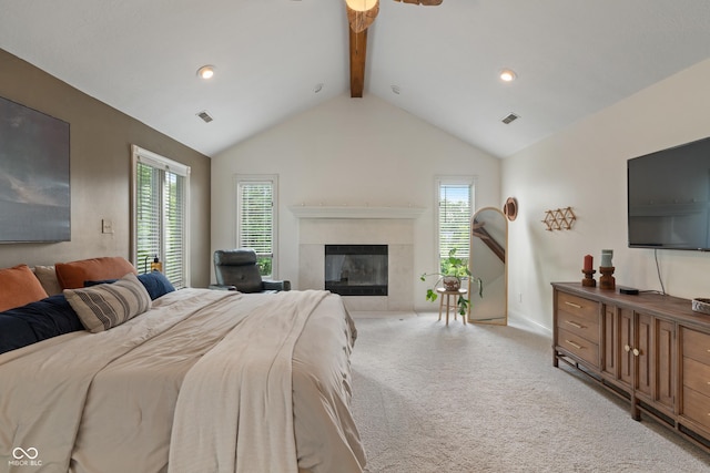 4601 Fairhope Dr, Indianapolis, IN 46237 - bedroom with light carpet, multiple windows, baseboards, a premium fireplace, and recessed lighting
