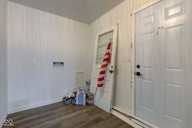 4956 W 11th St, Speedway, IN 46224 - laundry room featuring washer hookup, dark wood-style floors, and baseboards
