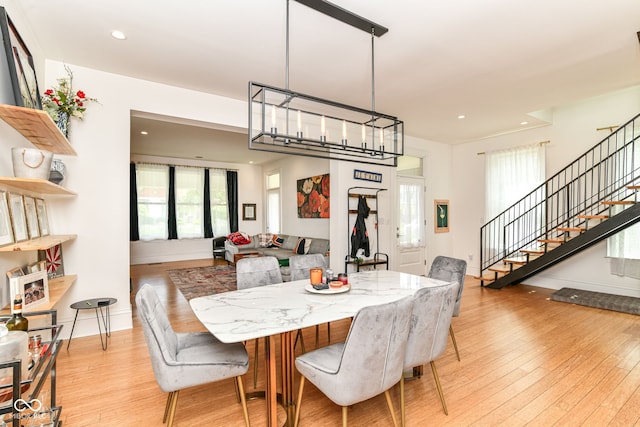 1630 N New Jersey St, Indianapolis, IN 46202 - dining space with light wood-style flooring, stairs, recessed lighting, and baseboards
