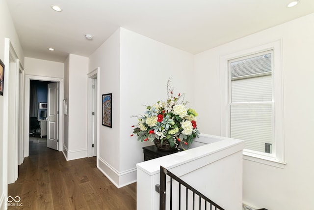 1630 N New Jersey St, Indianapolis, IN 46202 - hall featuring dark wood-style flooring, baseboards, and recessed lighting