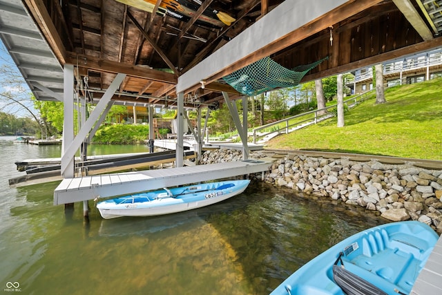 7753 Ivy Dr, Nineveh, IN 46164 - dock area featuring a water view, boat lift, and a yard