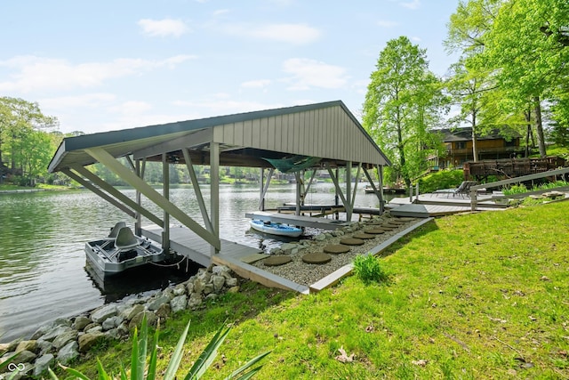 7753 Ivy Dr, Nineveh, IN 46164 - dock area featuring a water view, boat lift, and a lawn