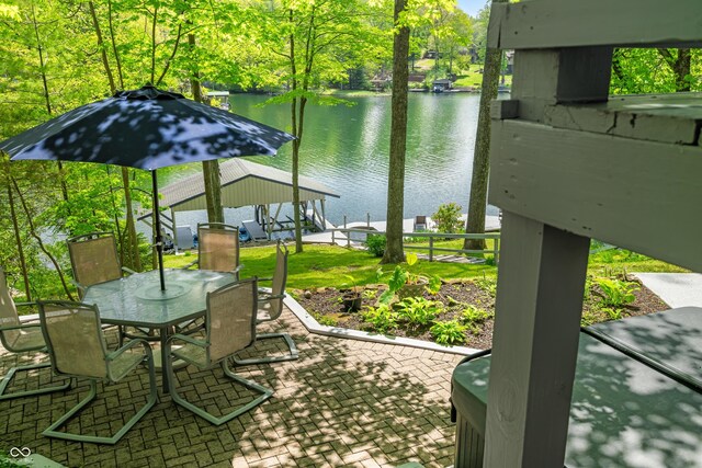 7753 Ivy Dr, Nineveh, IN 46164 - view of patio / terrace with a water view, outdoor dining area, and a gazebo