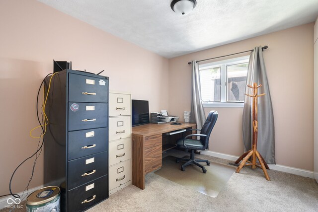 office area with light colored carpet and baseboards