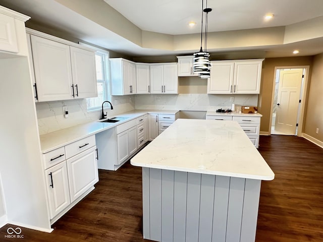 337 N Beville Ave, Indianapolis, IN 46201 - kitchen featuring a sink, dark wood-style floors, recessed lighting, baseboards, and a kitchen island