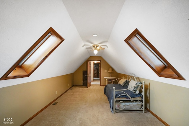 2508 Indian Creek Rd, Trafalgar, IN 46181 - bonus room with carpet flooring, a skylight, lofted ceiling, and a ceiling fan