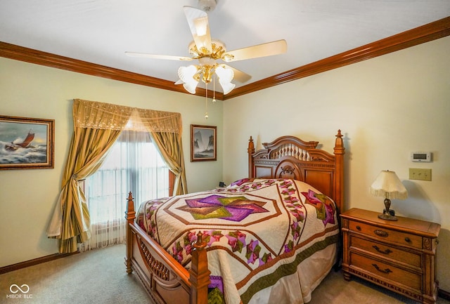 2508 Indian Creek Rd, Trafalgar, IN 46181 - carpeted bedroom featuring crown molding and ceiling fan