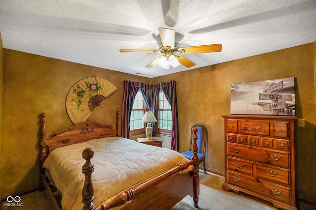 2508 Indian Creek Rd, Trafalgar, IN 46181 - carpeted bedroom with a ceiling fan and a textured ceiling
