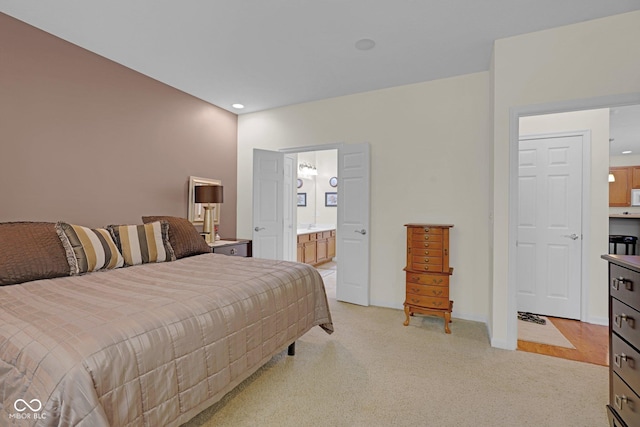 575 Dylan Dr, Avon, IN 46123 - bedroom with light carpet, ensuite bath, and recessed lighting