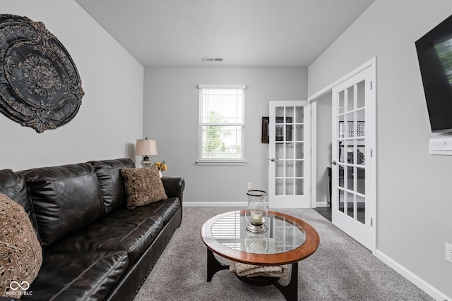 2542 Barstow Dr, Whitestown, IN 46075 - living room featuring french doors, carpet, and baseboards